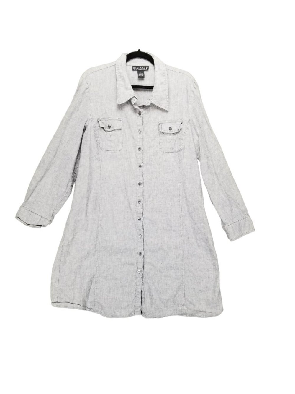 Dialogue Dress Womens XL Gray Linen Blend Long Sleeve Button Up Shirt *Read*